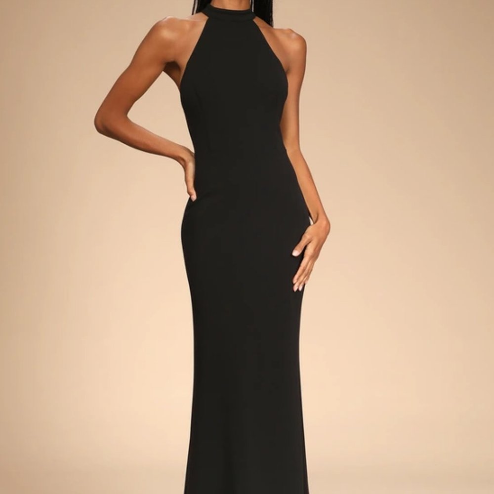 Lulu's Like a Dream Black Halter Mermaid Maxi Dress
